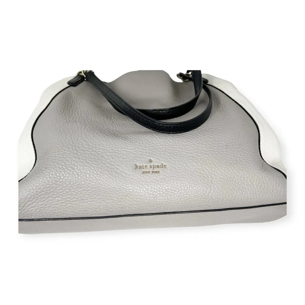 Kate Spade Off White, Black & Grey, Pebbled Leather Satchel Double Handle